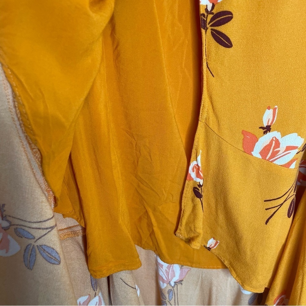 Free People Heart of the City Floral Wrap Midi Skirt Yellow Boho Flowy 6 - Picture 8 of 13